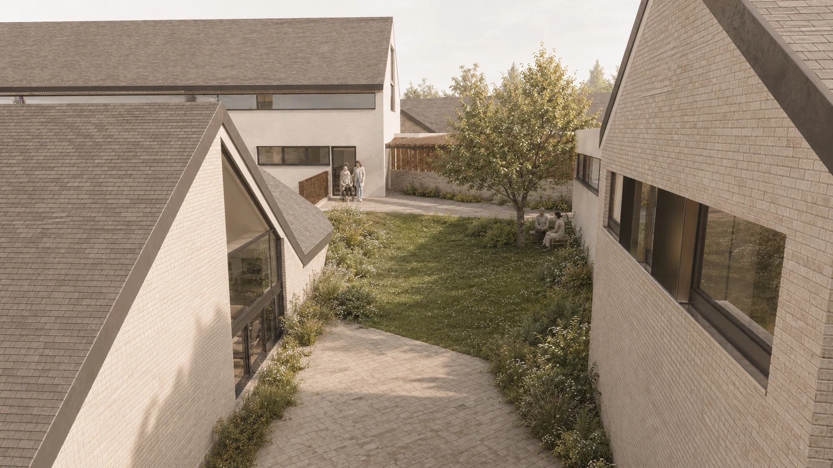 Le jardin intérieur entre deux ailes du futur bâtiment, perspective d’architecte